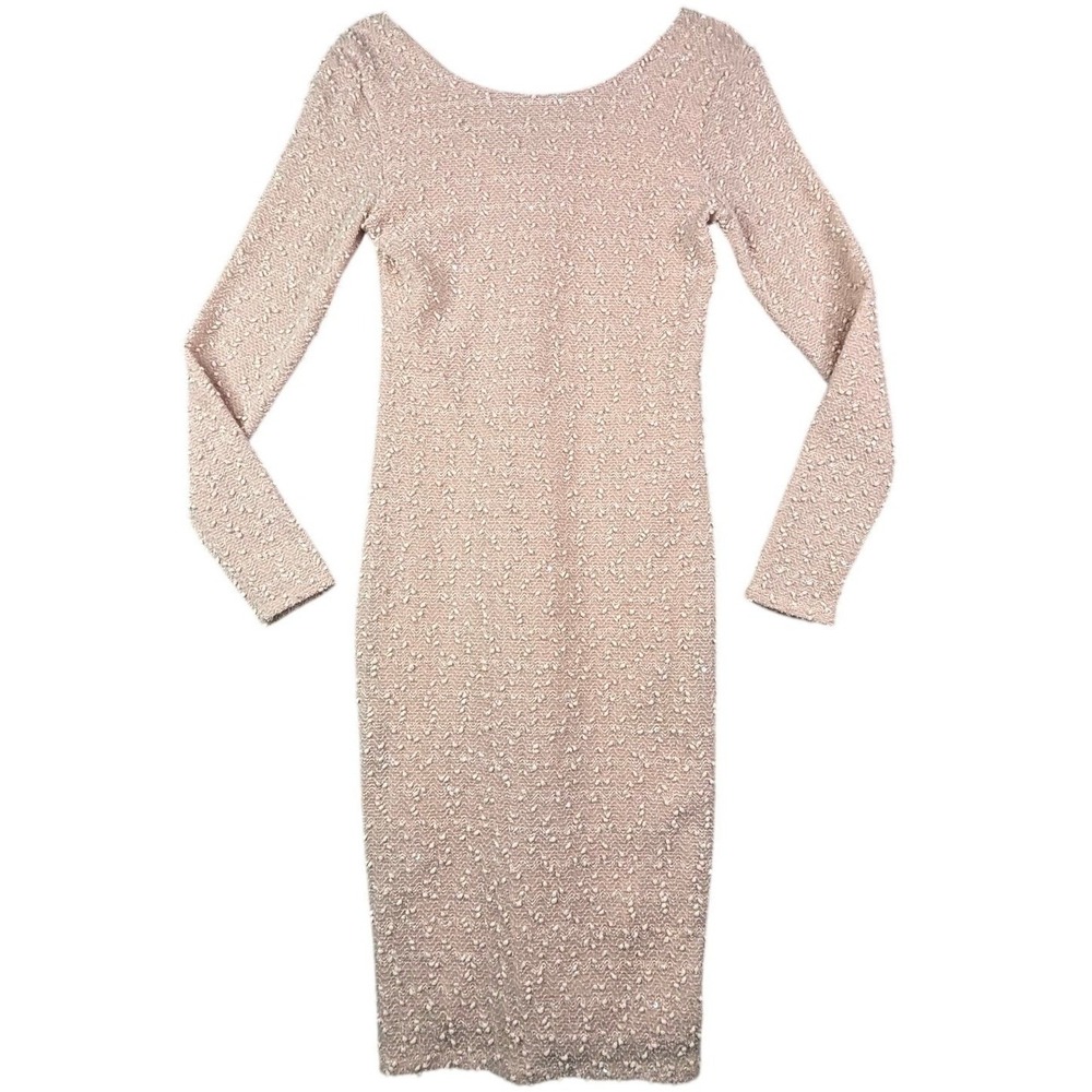 Jennifer Lopez Womens Pink Textured‎ Sequin Bodycon Sheath Dress Long Sleeve S